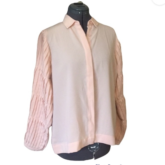 The Label Life Light Pink Pin-tuck Sleeve Blouse Size Large - Picture 2 of 14